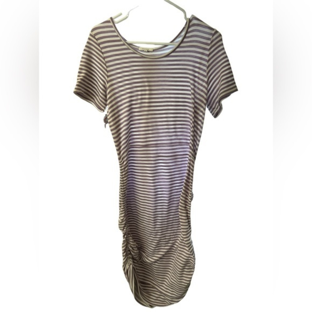 Purple and white striped dress